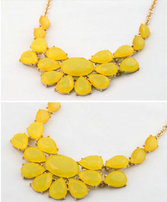 Luxury Crystal Gemstone Flower Pendant Choker Bib Statement Necklace Women Jewelry - Yellow