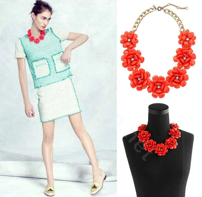 Luxury Crystal Gemstone Pendant Seven flowers Choker Statement Bib Necklace Women Jewelry - Red