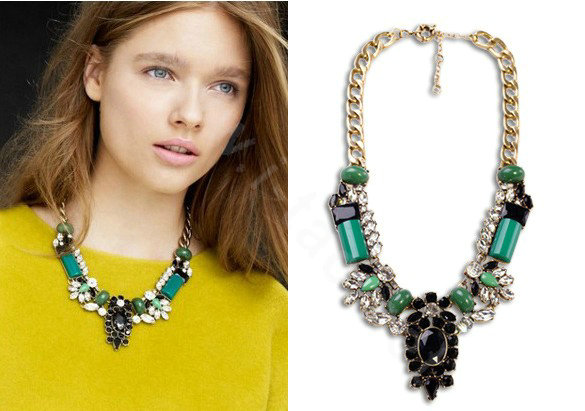 Luxury Crystal Retro Gemstone charm Pendant Choker Bib Statement Necklace Women Jewelry - Black