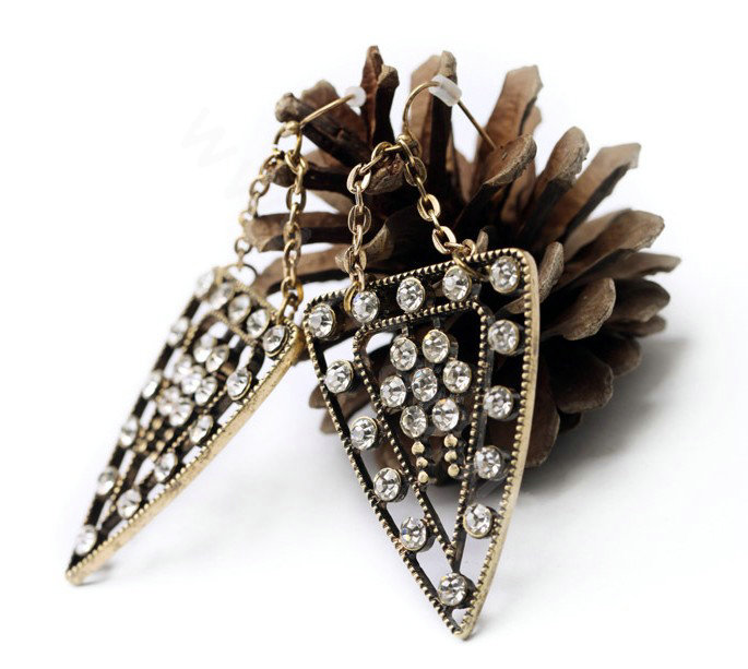 Luxury Crystal Retro punk triangle drop Earrings Gold Plated Women Fashion Jewelry