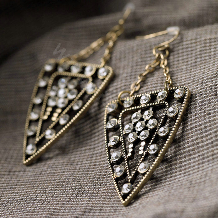 Luxury Crystal Retro punk triangle drop Earrings Gold Plated Women Fashion Jewelry