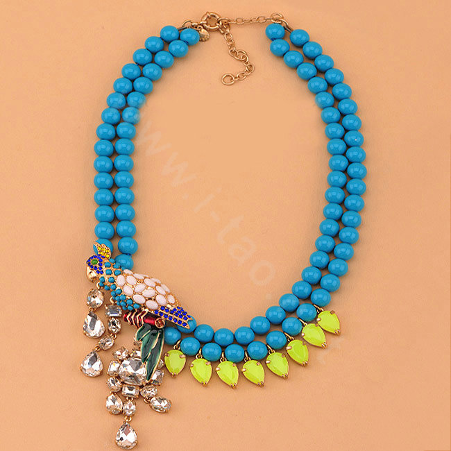 Luxury Exaggeration Women Choker Natural Gem Crystal Parrot Bib Necklace Jewelry - Blue