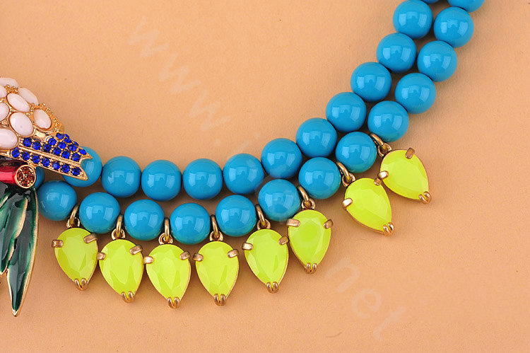 Luxury Exaggeration Women Choker Natural Gem Crystal Parrot Bib Necklace Jewelry - Blue