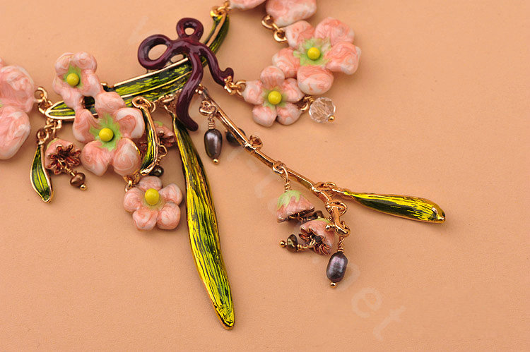 Luxury Fashion Women Choker Romantic Flower Pearl Bib Necklace Jewelry - Pink