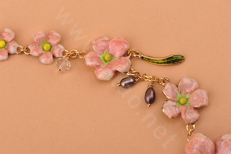 Luxury Fashion Women Choker Romantic Flower Pearl Bib Necklace Jewelry - Pink