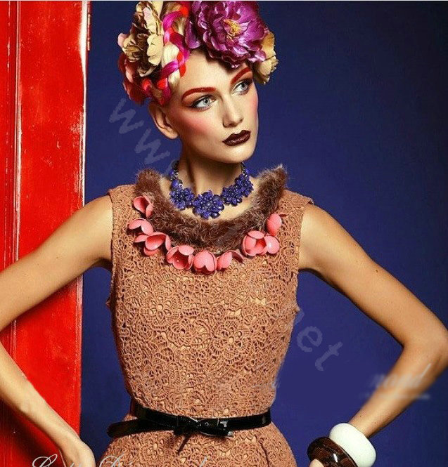 Luxury Fashion Women Exaggeration Choker Flower Gem Bib Necklace Jewelry - Blue