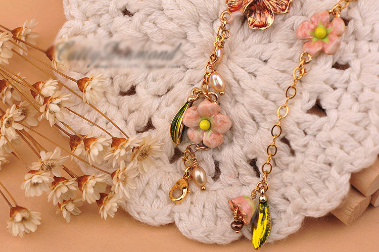 Luxury Fashion Women Romantic Flower Natural Pearl Bracelet Jewelry - Pink