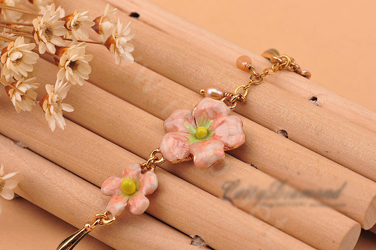 Luxury Fashion Women Romantic Flower Natural Pearl Bracelet Jewelry - Pink