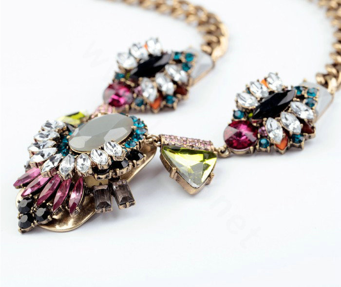 Luxury Unique Retro Multicolor Crystal Gemstone Pendant Choker Bib Statement Necklace Women Jewelry