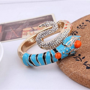 Women Retro Exaggeration Crystal Snake Alloy GP Bracelet Jewelry - Blue