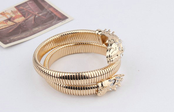 Women Retro Exaggeration Multilayer Rhinestone Crystal Snake Bracelet Jewelry - Gold
