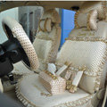 Ayrg Bowknot Dot Lace Universal Auto Car Seat Covers Plush Velvet Full Set 21pcs - Beige