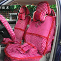 Ayrg Bowknot Dot Lace Universal Auto Car Seat Covers Velvet Plush Full Set 19pcs - Rose