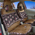 Ayrg Bowknot Floral Lace Universal Auto Car Seat Covers Velvet Plush Full Set 19pcs - Coffee