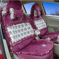 Ayrg Bowknot Floral Lace Universal Auto Car Seat Covers Velvet Plush Full Set 19pcs - Rose