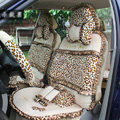 Ayrg Bowknot Leopard Lace Universal Auto Car Seat Covers Velvet Plush Full Set 19pcs - Beige