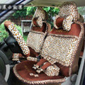 Ayrg Bowknot Leopard Lace Universal Auto Car Seat Covers Velvet Plush Full Set 19pcs - Coffee