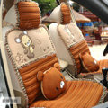 Cartoon Bears Lace Universal Auto Car Seat Covers Cushion Full Set 8pcs - Brown