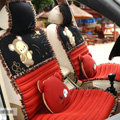 Cartoon Bears Lace Universal Auto Car Seat Covers Cushion Full Set 8pcs - Red