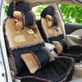 Cartoon Girl Lace Universal Auto Car Seat Covers Cushion Velvet Full Set 8pcs - Black