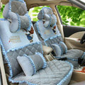 Cartoon Girl Lace Universal Auto Car Seat Covers Cushion Velvet Full Set 8pcs - Blue