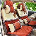 Cartoon Girl Lace Universal Auto Car Seat Covers Cushion Velvet Full Set 8pcs - Red