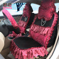 Fashion Dot Lace Universal Auto Car Seat Covers Plush Velvet Full Set 18pcs - Rose
