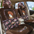 Angel Flower Universal Automobile Car Seat Cover Velvet Cushion 9pcs - Coffee
