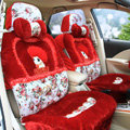 Angel Flower Universal Automobile Car Seat Cover Velvet Cushion 9pcs - Red