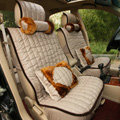 Universal Imitation Sheepskin Car Seat Cover Sheep Wool Leather Auto Cushion 8pcs Sets - Khaki