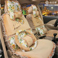 Bowknot Lace floral print Universal Automobile Car Seat Cover Cushion Plush 7pcs - Beige