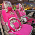Bowknot Lace flower print Universal Automobile Car Seat Cover Cushion Plush 7pcs - Rose