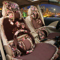 Bowknot Lace flowered print Universal Automobile Car Seat Cover Cushion Plush 7pcs - Coffee