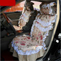 Luxury Universal Cotton Flower Print lace Car Seat Cover Auto Cushion 7pcs Sets - Beige