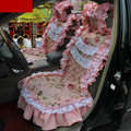 Luxury Universal Cotton Flower Print lace Car Seat Cover Auto Cushion 7pcs Sets - Pink