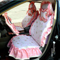 Universal Cotton Cute flower Print lace Auto Car Seat Cover 19pcs Sets - Pink