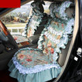 Universal Cotton Hawaiian Floral Print lace Car Seat Cover Auto Cushion 7pcs Sets - Blue