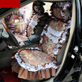 Universal Cotton Hawaiian Floral Print lace Car Seat Cover Auto Cushion 7pcs Sets - Coffee