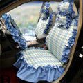 Universal Cotton flowered Print Plaid Folds Auto Car Seat Cover 19pcs Sets - Blue