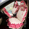 Universal Woman Cotton Strawberries floral Print Lace Auto Car Seat Cover 19pcs Sets - Rose