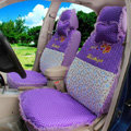 Polka Dots print Lace Bowknot Universal Auto Car Seat Cover Nylon Full Set 12pcs - Purple