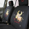 Universal Cotton Taurus Cow Print Auto Car Seat Cover 19pcs Sets - Black