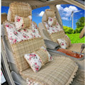 Universal Flax Cotton Flower Print Lace Car Seat Cover Auto Cushion 10pcs Sets - Beige