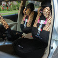Universal Velvet Headset Girls Leopard print Car Seat Cover 18pcs Sets - Black