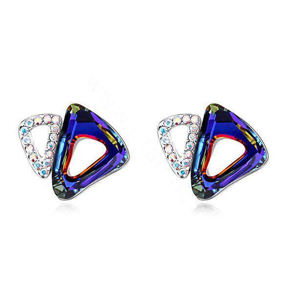 Classic Swarovskii Crystal Blue Rhinestone Triangle Stud Earring for Woman Fashion Jewelry
