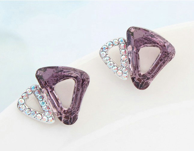 Classic Swarovskii Crystal Pink Rhinestone Triangle Stud Earring for Woman Fashion Jewelry