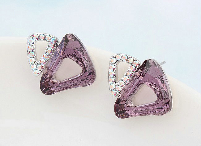 Classic Swarovskii Crystal Pink Rhinestone Triangle Stud Earring for Woman Fashion Jewelry