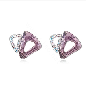 Classic Swarovskii Crystal Pink Rhinestone Triangle Stud Earring for Woman Fashion Jewelry