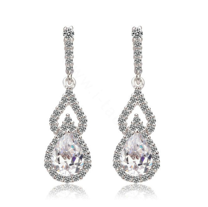 Classic Zircon Crystal White Gold Plated Water Drop Stud Earrings Women Banquet Jewelry