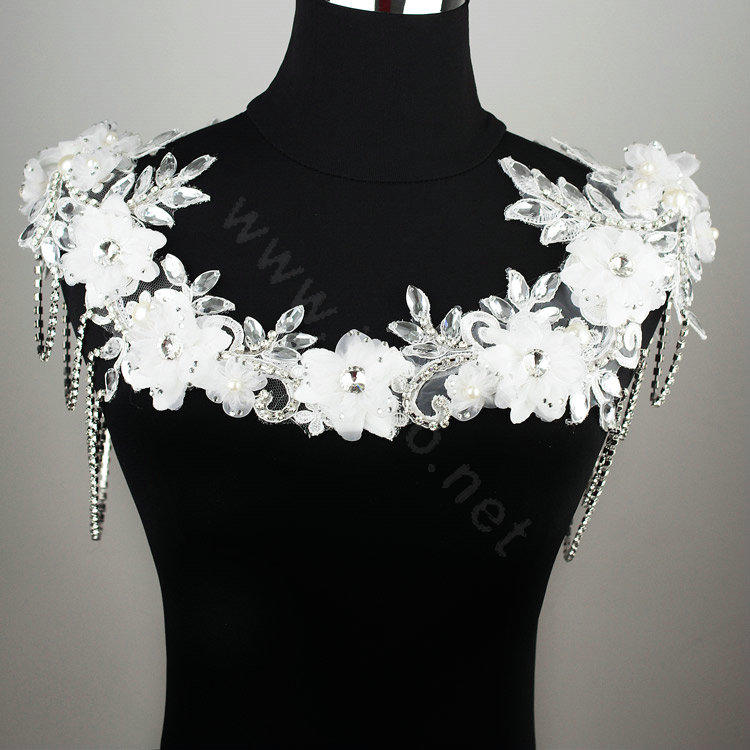 Luxury Crystal  Handmade Lace Flower Wedding Bridal Shoulder Chain Strap Shawl Necklace jewelry